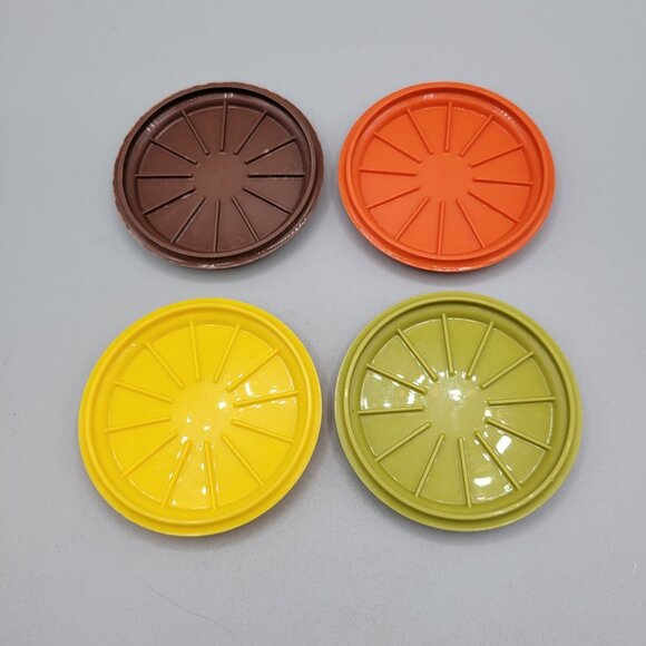 1970s Tupperware Coasters Coffee Mug Lids Combo Set Of 4 No 1313-11 - Picture 1 of 7